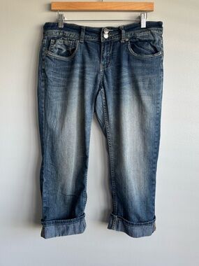 Vigoss Chelsea Denim Blue Jean Capri Womens Size 7 Medium Sandblast Cuffed Hem